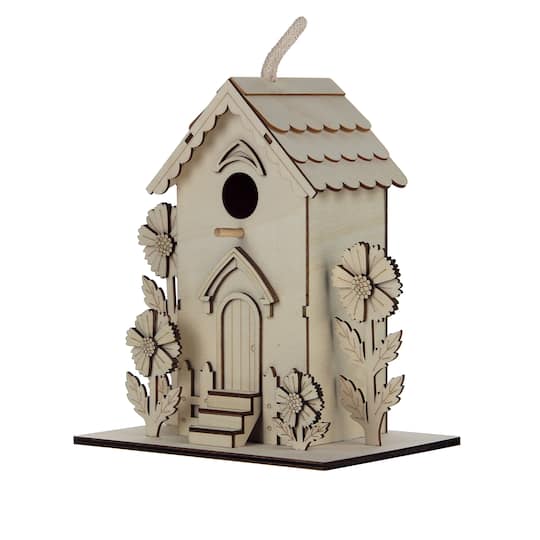 8" Tall DIY Plywood Birdhouse with Giant Daisies by Make Market®